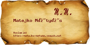 Matejko Mátyás névjegykártya